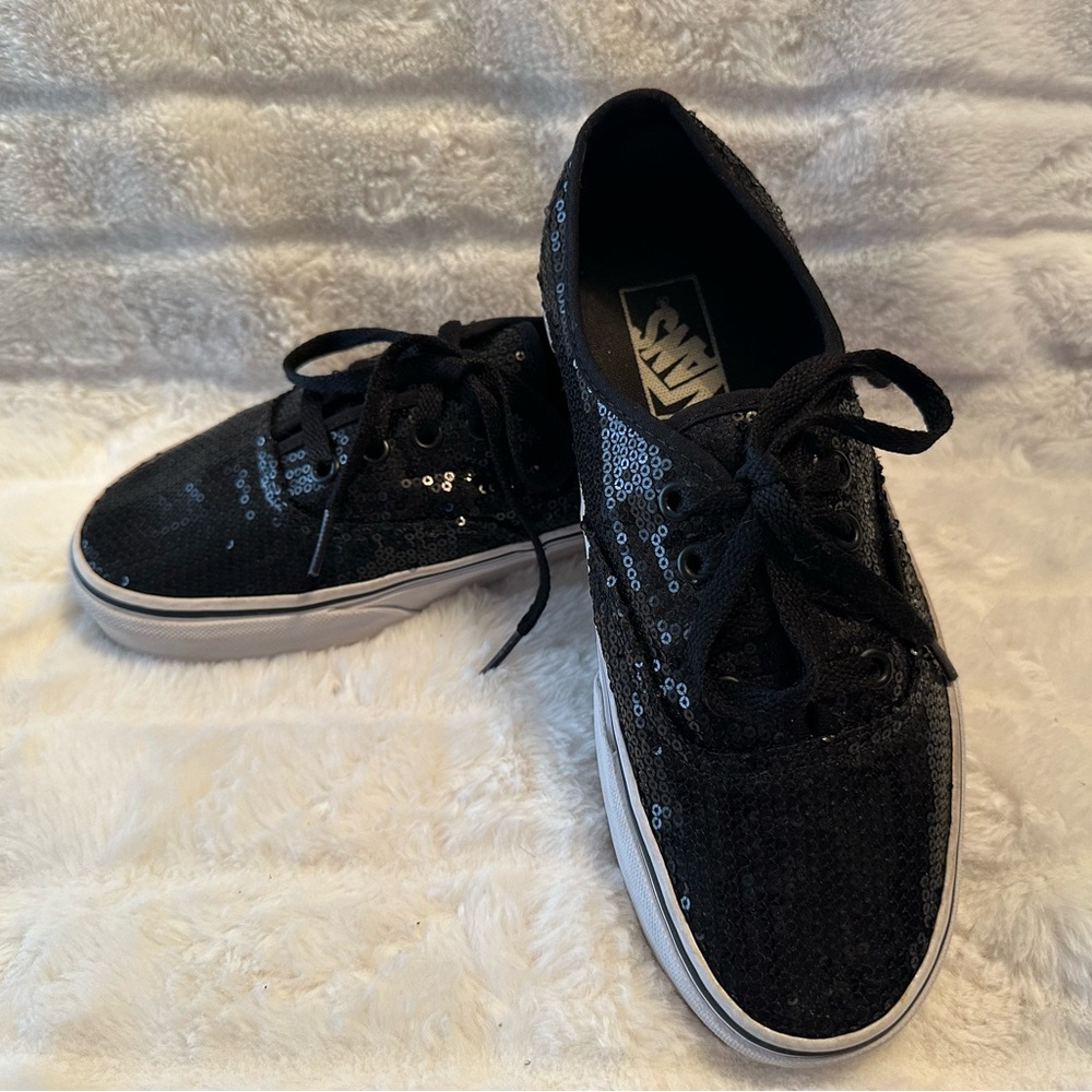 Black sequin Vans. Size women’s 7.5, men’s 6
